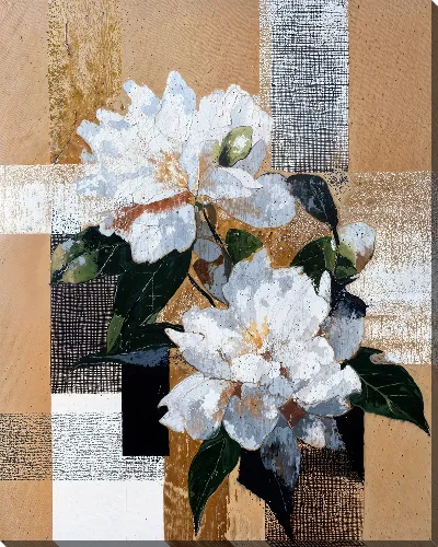 Картина маслом Цветы на фоне геометрических форм и текстур