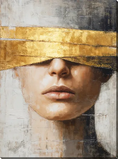 Картина маслом Модель с золотой повязкой на глазах в авторском искусстве