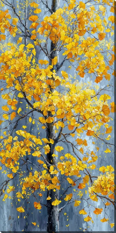 Картина маслом Яркие желтые листья на дереве осенью в парке