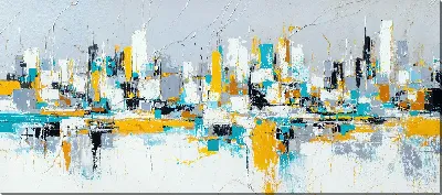 Картина маслом Городской пейзаж с яркими цветами в абстрактном стиле