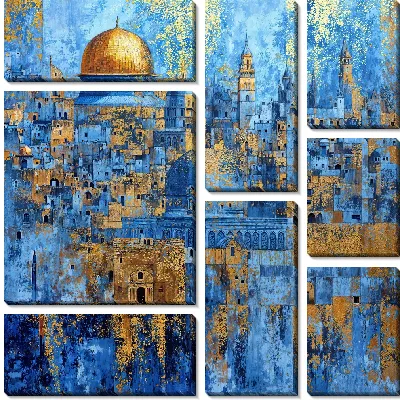 Модульная картина Вечерний вид на Старый город Иерусалима с Куполом Скалы и историческими зданиями