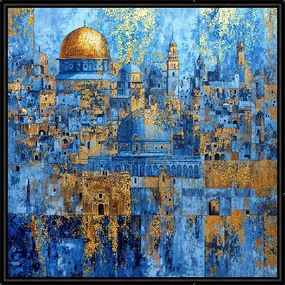 Картина Вечерний вид на Старый город Иерусалима с Куполом Скалы и историческими зданиями