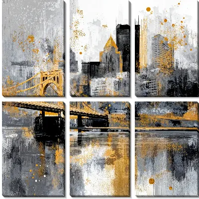 Мост через реку и небоскребы в Питтсбурге на фоне серого неба и отражения в воде