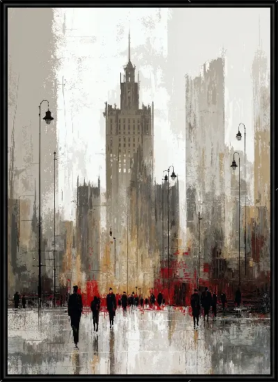 Картина Небоскрёбы на улице в городе в туманное утро