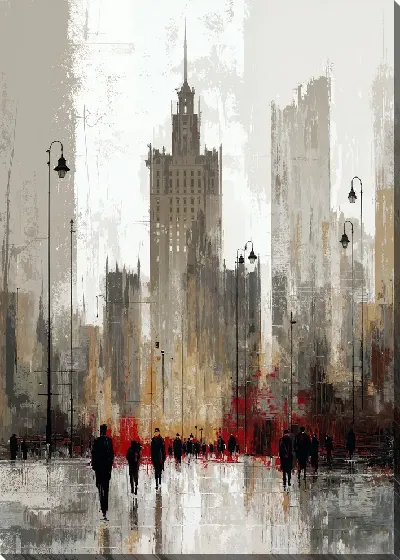 Постер Небоскрёбы на улице в городе в туманное утро