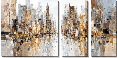 Модульная картина Вид на городское пространство с высокими зданиями и отражением в воде в светлое время суток