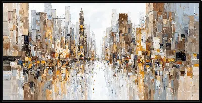 Картина Вид на городское пространство с высокими зданиями и отражением в воде в светлое время суток