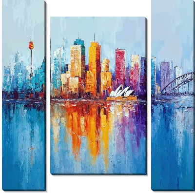 Модульная картина Городской пейзаж с небоскребами и отражением в воде