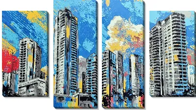 Модульная картина Городские небоскребы на фоне яркого неба в дневное время