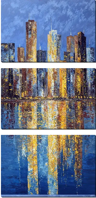Модульная картина Городские небоскребы отражаются в воде на закате