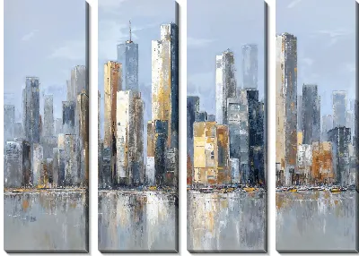 Сити с высотными зданиями и отражением на воде в ясный день