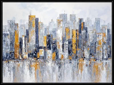 Городской пейзаж с высотными зданиями и отражением на воде