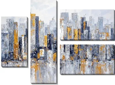 Городской пейзаж с высотными зданиями и отражением на воде