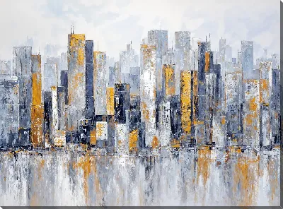 Городской пейзаж с высотными зданиями и отражением на воде