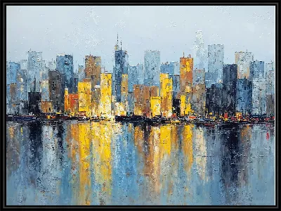 Городские здания и отражения воды в разное время суток