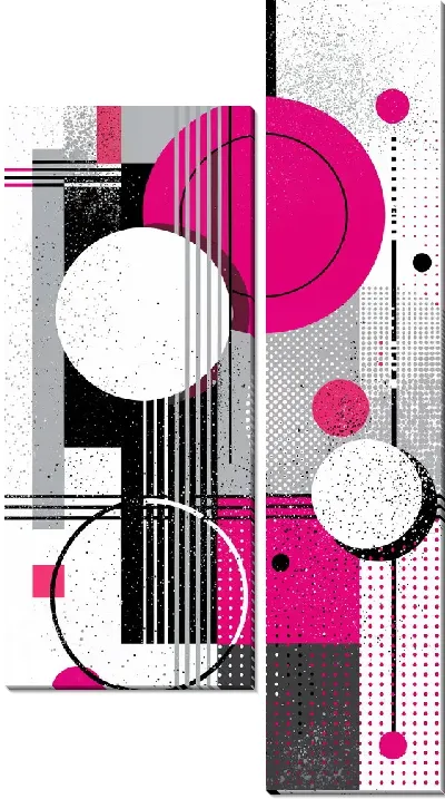 Модульная картина Геометрические фигуры на белом фоне в розовом и черном цветах