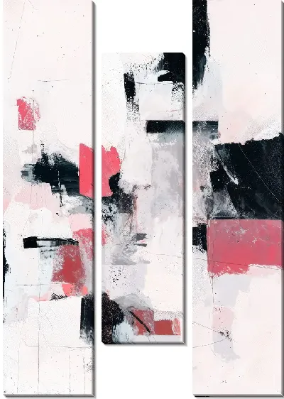 Модульная картина Абстрактная с черным, белым и красным цветами в современном стиле