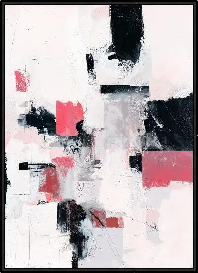 Картина Абстрактная с черным, белым и красным цветами в современном стиле