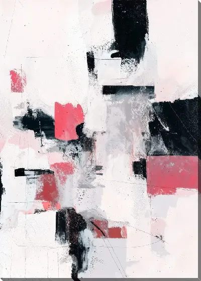 Картина маслом Абстрактная с черным, белым и красным цветами в современном стиле