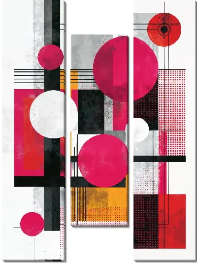 Модульная картина Геометрические формы в красных и черных цветах на белом фоне