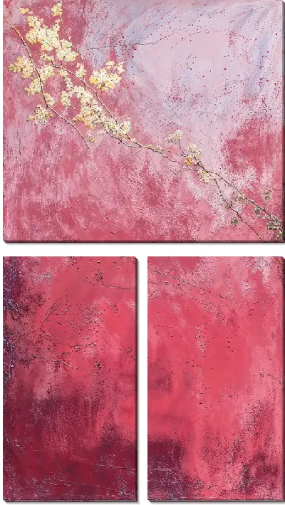 Модульная картина Красный фон с веткой цветка