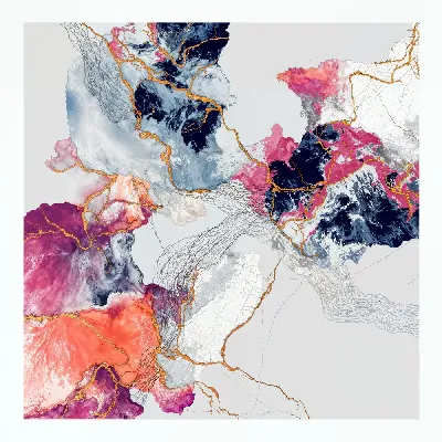 Плакат Графическое изображение абстрактного пейзажа в ярких цветах и текстурах