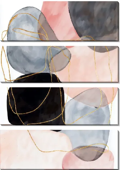 Модульная картина Карикатура камней с золотой нитью на пастельном фоне