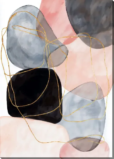 Картина маслом Карикатура камней с золотой нитью на пастельном фоне