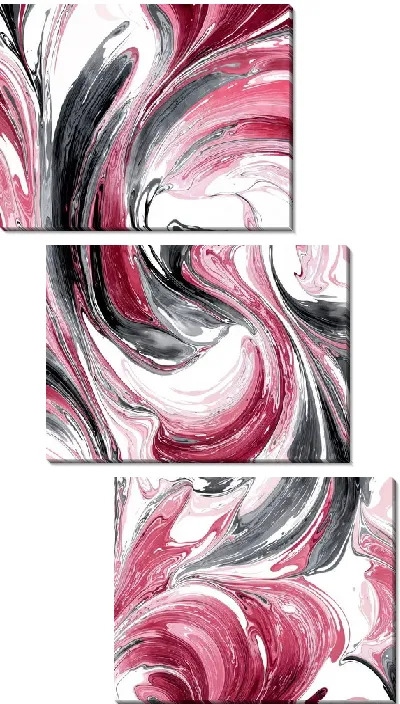 Модульная картина Розовый и черный узор на белом фоне с волнистыми линиями и крутыми формами