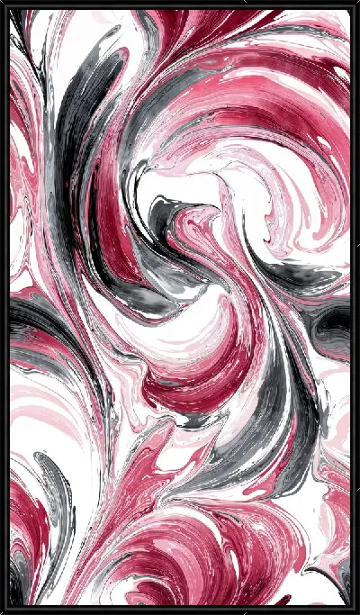 Картина Розовый и черный узор на белом фоне с волнистыми линиями и крутыми формами