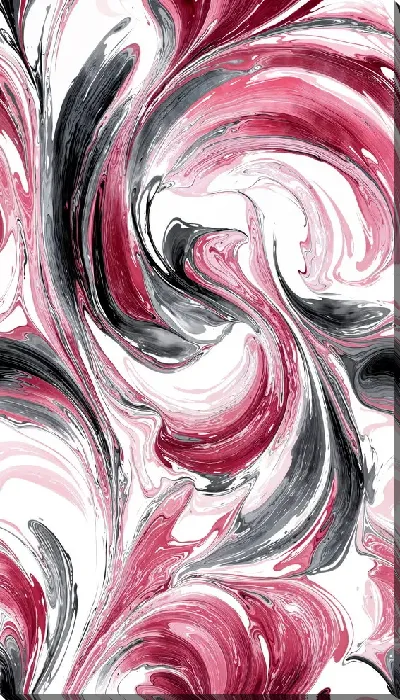 Постер Розовый и черный узор на белом фоне с волнистыми линиями и крутыми формами