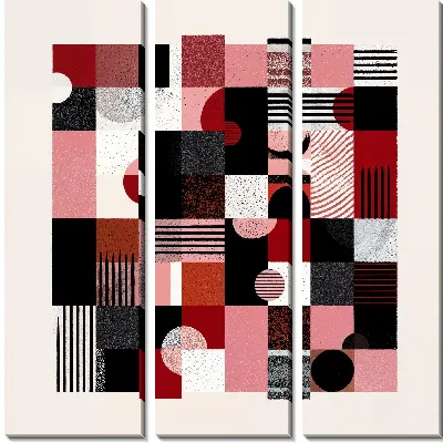 Модульная картина Геометрические формы в розовых и черных цветах на белом фоне