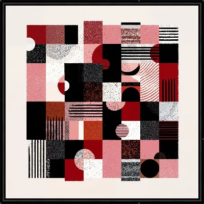 Картина Геометрические формы в розовых и черных цветах на белом фоне