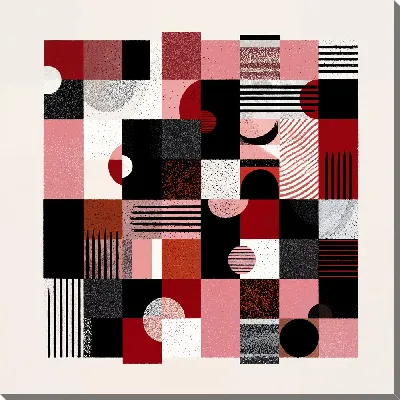 Постер Геометрические формы в розовых и черных цветах на белом фоне