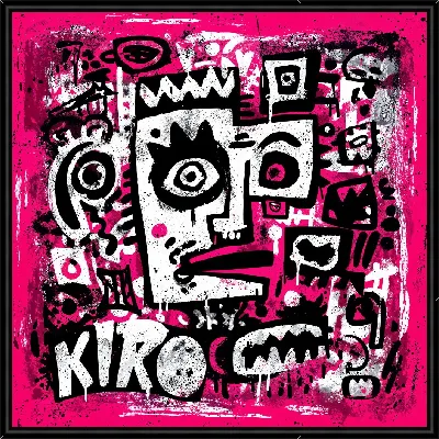 Картина С рисунком на розовом фоне и черными элементами, созданная Киро