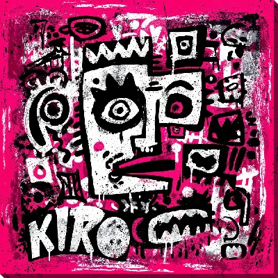 Постер С рисунком на розовом фоне и черными элементами, созданная Киро