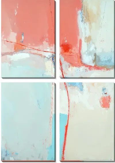 Модульная картина Сюжет абстрактного искусства с розовыми, голубыми и бежевыми цветами