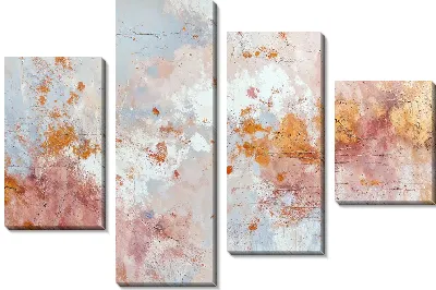 Модульная картина Абстрактное искусство розового и золотого в светлом цвете