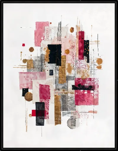 Картина Абстракция с розовыми и черными формами в светлом фоне