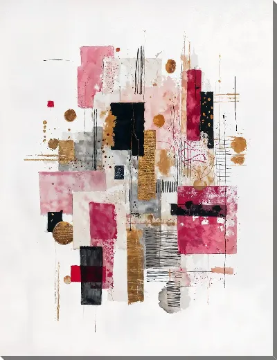 Постер Абстракция с розовыми и черными формами в светлом фоне