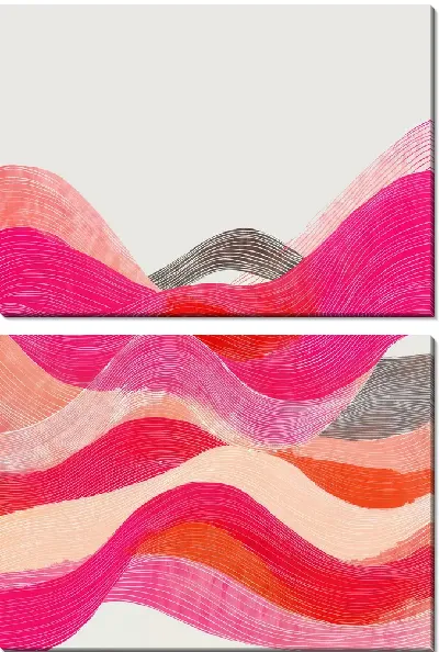Модульная картина Абстракция с цветными волнами на светлом фоне, созданная с помощью линий
