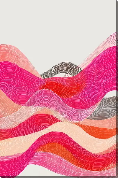 Картина маслом Абстракция с цветными волнами на светлом фоне, созданная с помощью линий