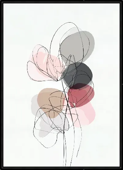 Картина Цветы в абстрактном стиле с линиями и цветами на светлом фоне