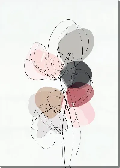 Постер Цветы в абстрактном стиле с линиями и цветами на светлом фоне