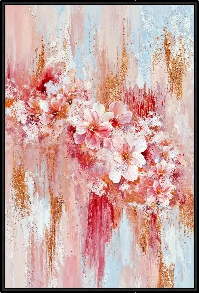 Картина Цветы на фоне абстрактного холста в светлых тонах и текстуре