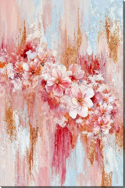 Постер Цветы на фоне абстрактного холста в светлых тонах и текстуре