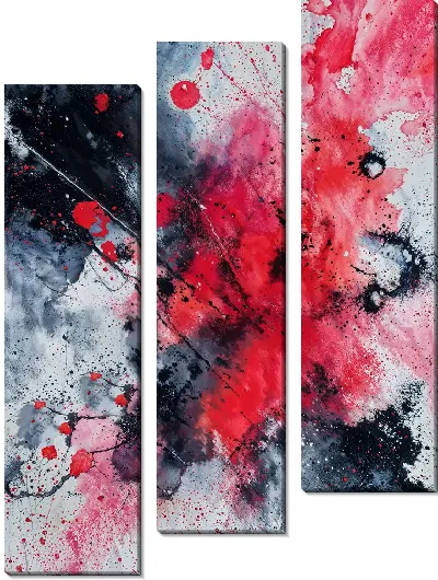 Модульная картина Яркое абстрактное искусство с красными и черными пятнами на белом фоне