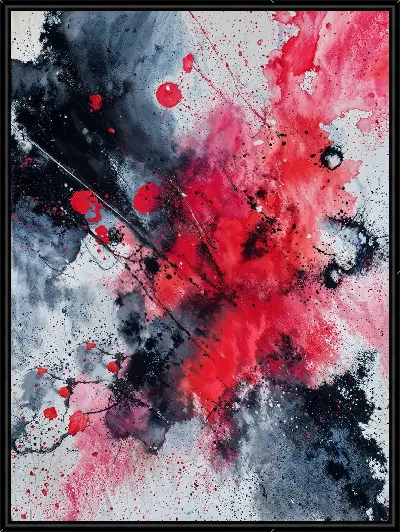 Картина Яркое абстрактное искусство с красными и черными пятнами на белом фоне