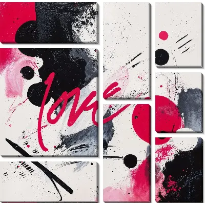 Модульная картина Надпись о любви с яркими цветами и абстрактными формами