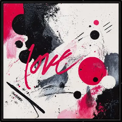 Картина Надпись о любви с яркими цветами и абстрактными формами